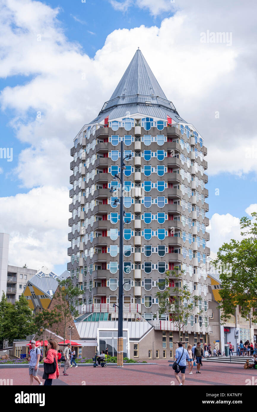 Exterior view of Leaf Tower (or Pencil Tower), a residential tower in the Blaak, Rotterdam, Netherlands Stock Photo