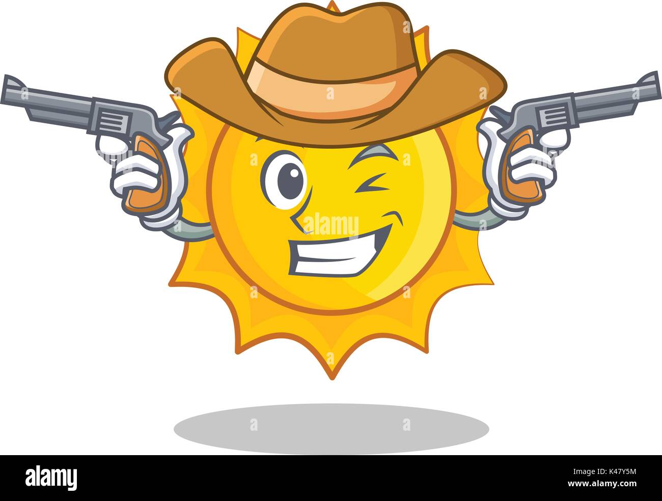 Cowboy cute sun character cartoon Stock Vector