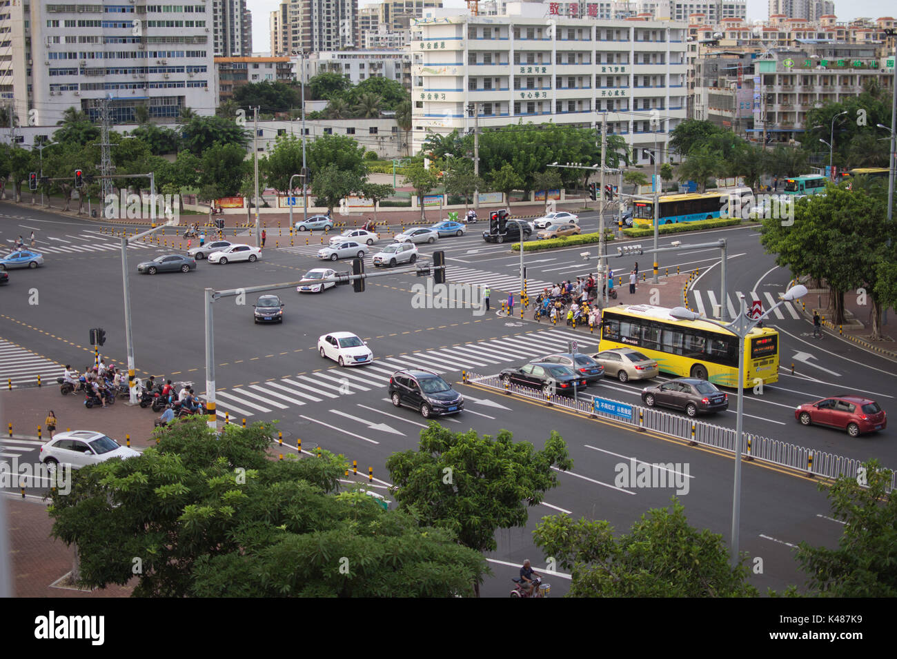 China traffic, electric Bikes, Hybrid busses Stock Photo