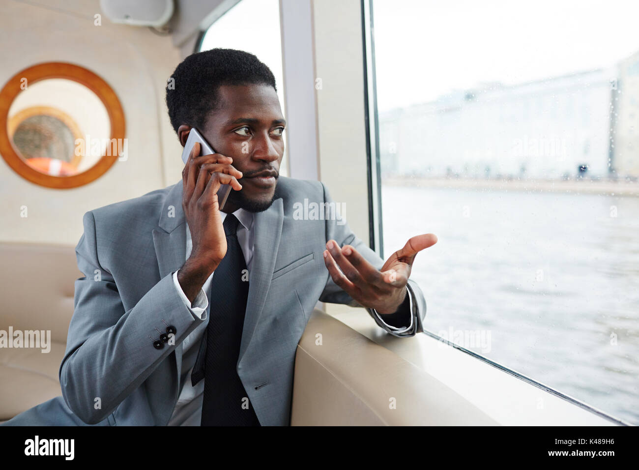 Communicating by smartphone Stock Photo