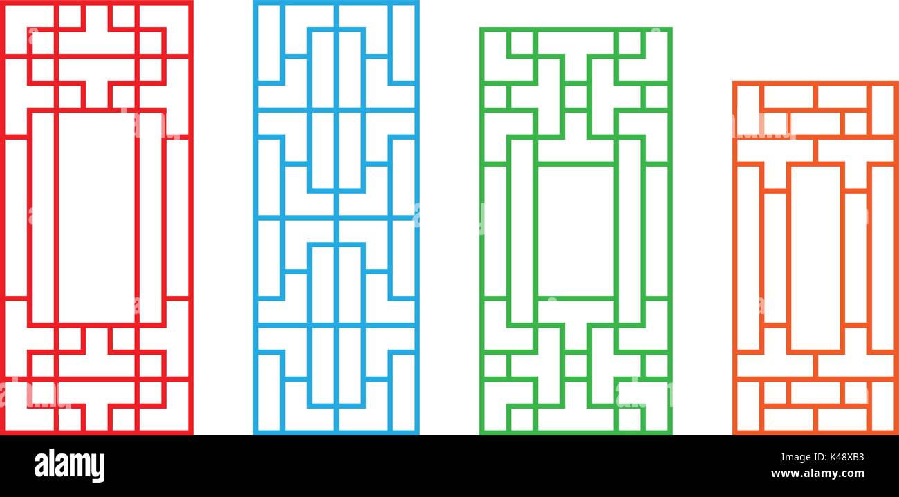 Set of Korean door pattern isolated on white, vector Stock Vector