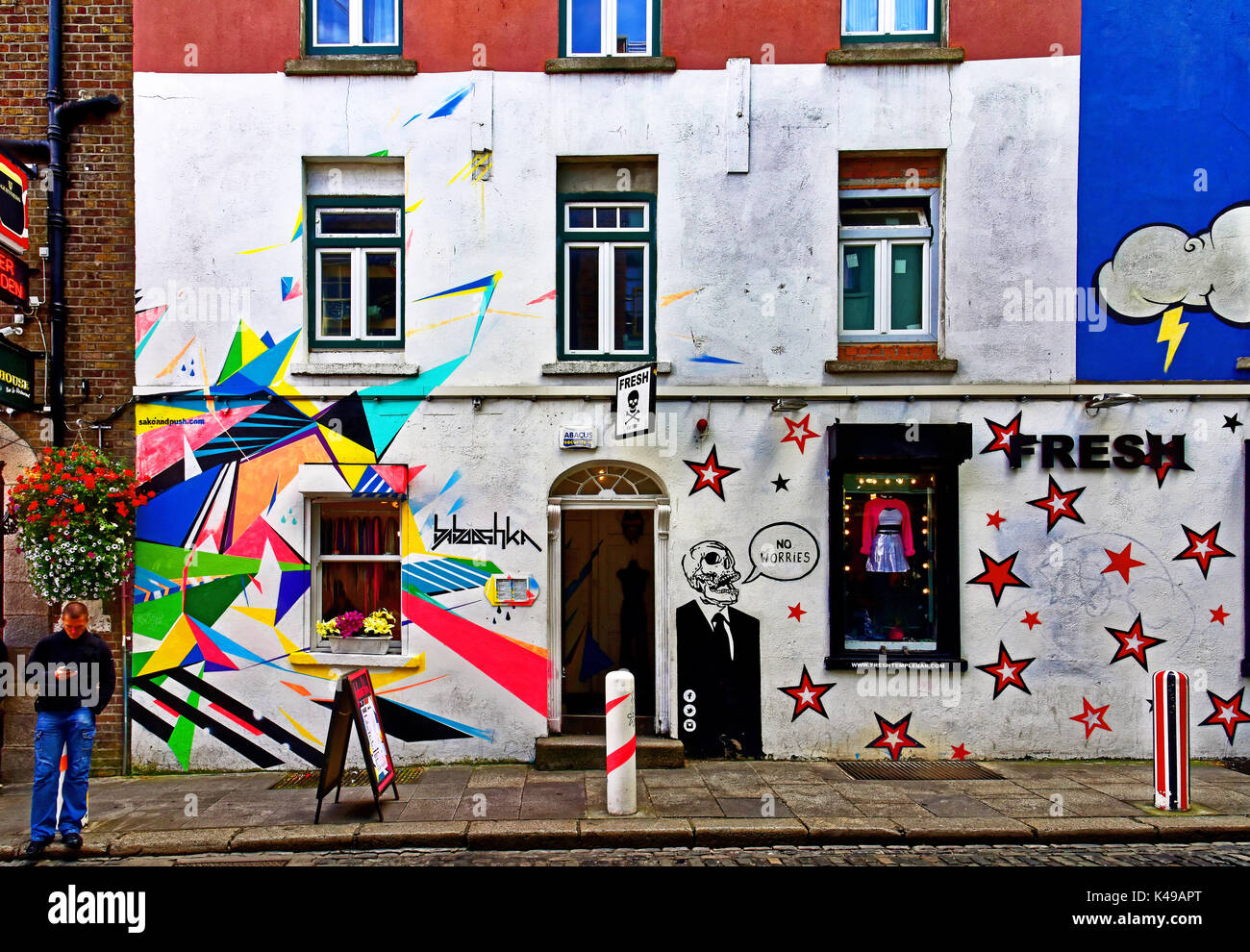 Dublin Ireland shops and businesses in the Temple Bar area Stock Photo