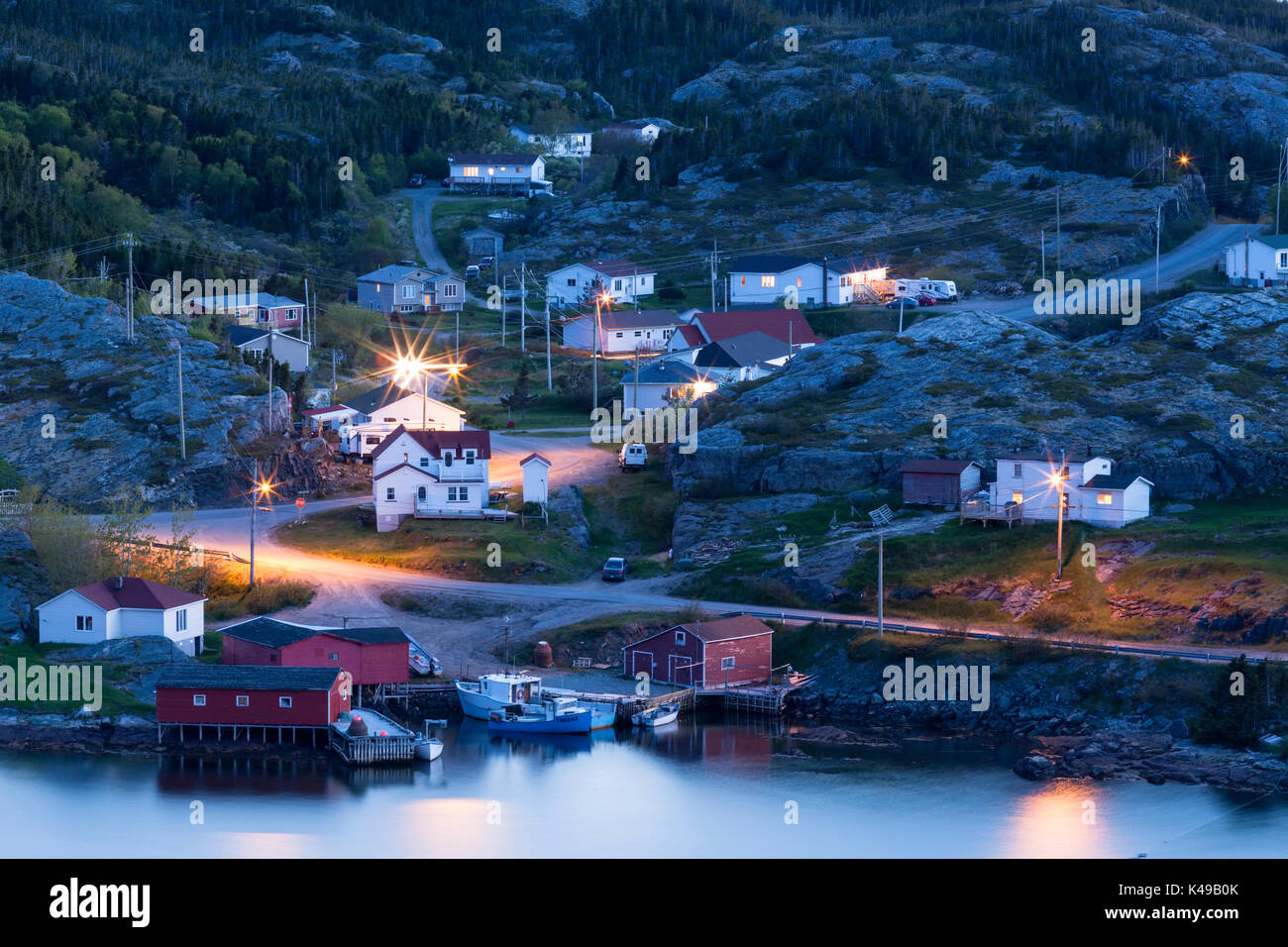 The town of Salvage at dusk in Newfoundland and Labrador, Canada. Stock Photo