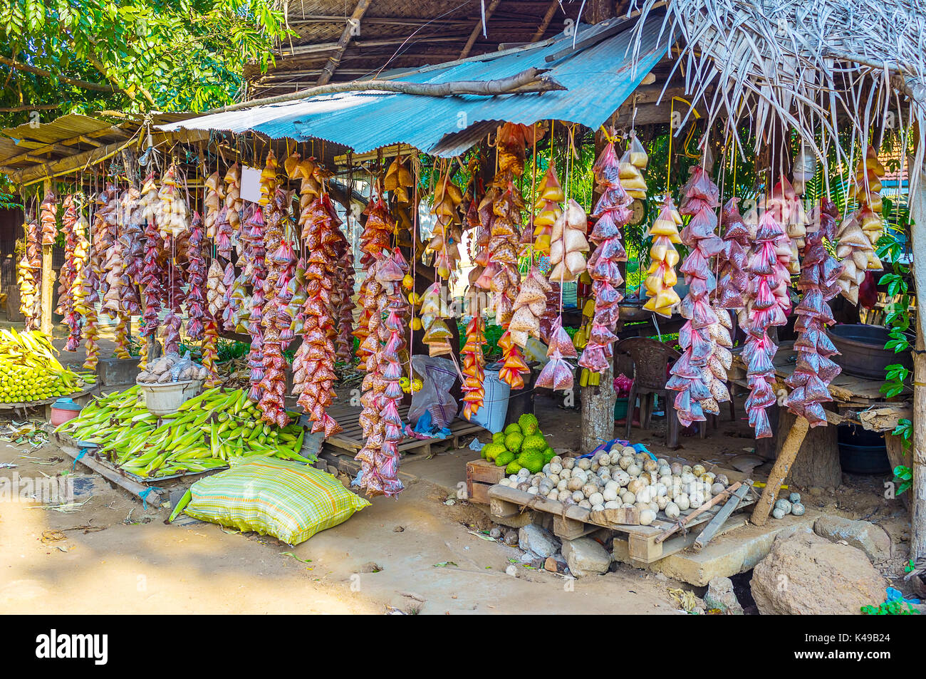 The view on packets with different nuts, popular snacks in Sri Lanka