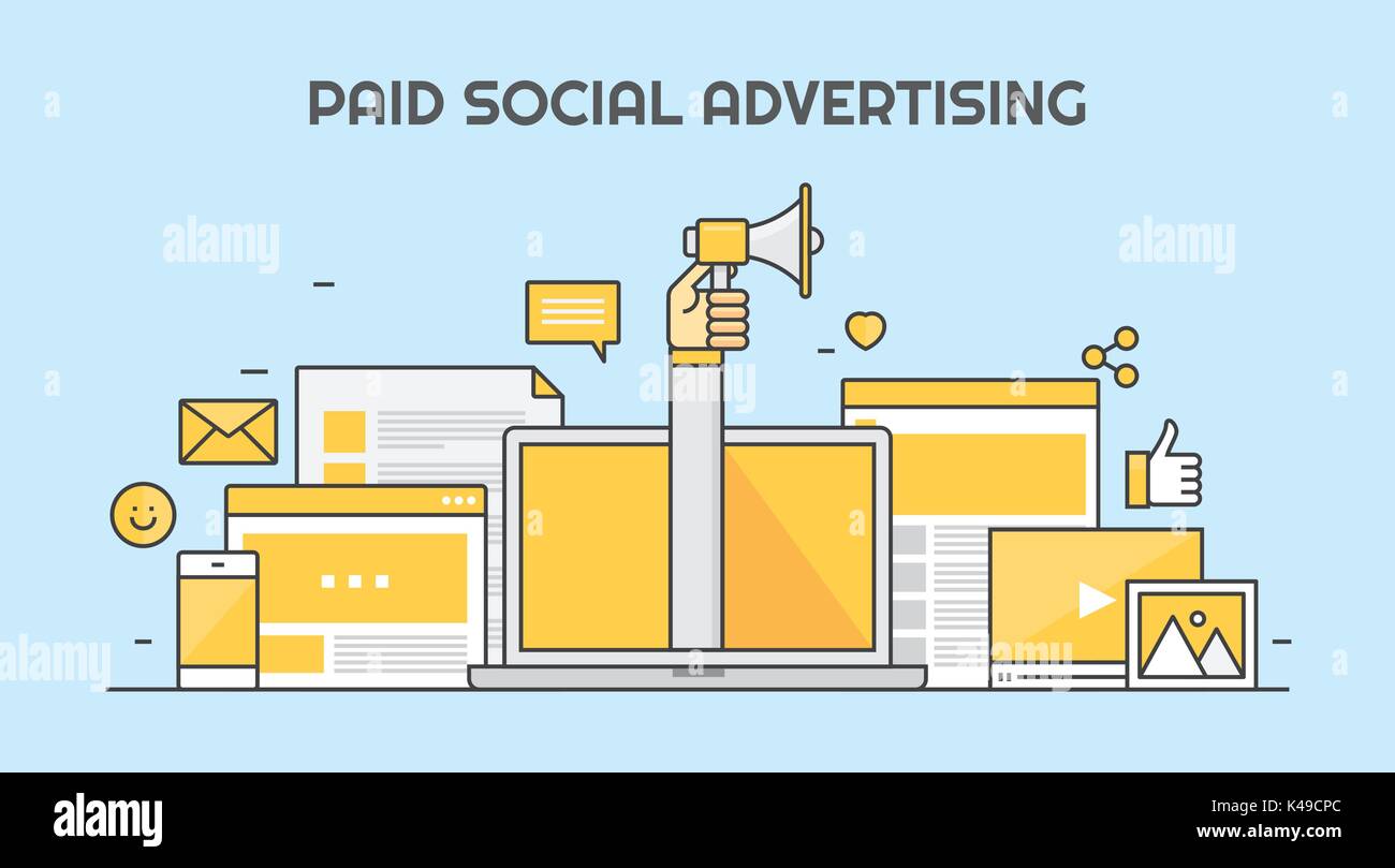 Social advertising - paid content - social media ads. Hand holding ...