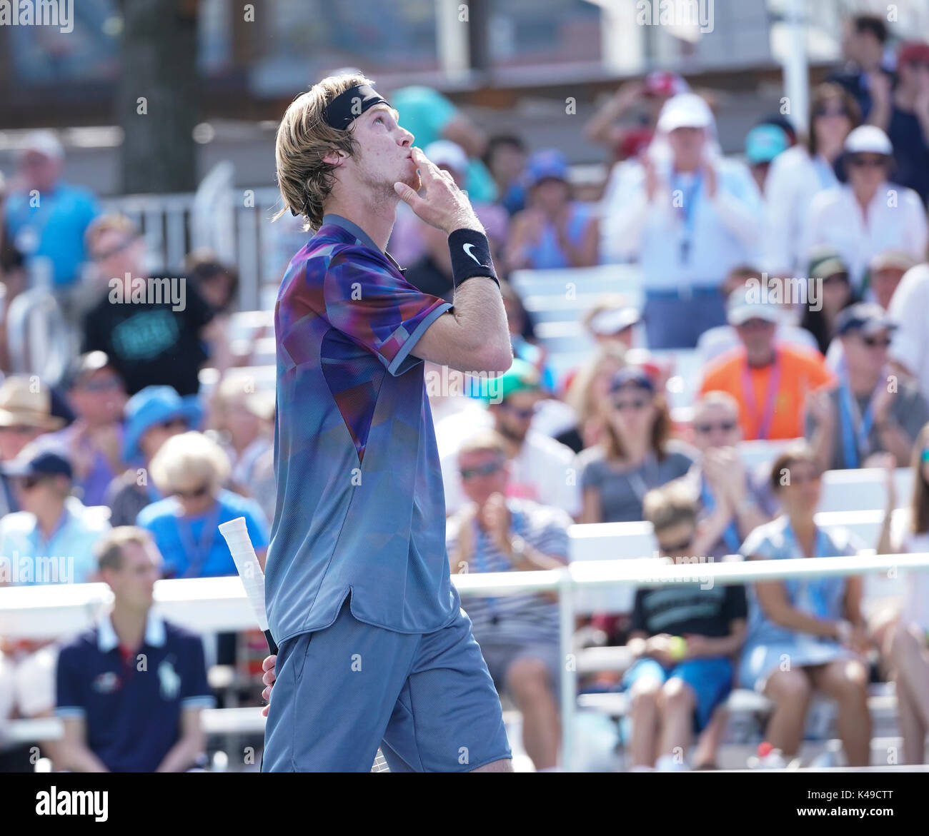 New York, Ny Usa. 4th Sep, 2017. Andrey Rublev of Russia celebrates victory against David Goffin of Belgium at US Open Championships at Billie Jean King National Tennis Center Credit: Lev Radin/Pacific Press/Alamy Live News Stock Photo