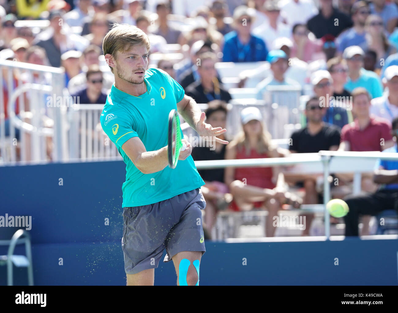 New York, United States. 04th Sep, 2017. David Goffin of Belgium returns ball during match against Andrey Rublev of Russia at US Open Championships at Billie Jean King National Tennis Center Credit: Lev Radin/Pacific Press/Alamy Live News Stock Photo