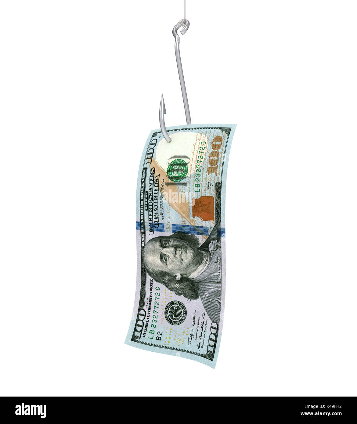 Fishing Hook and Hundred Dollar Banknote Isolated Stock Photo - Alamy