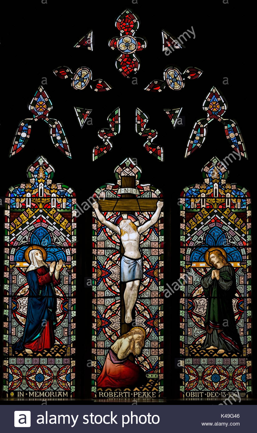 Stained Glass Window Depicting The Crucifixion Of Christ Stock Photos ...