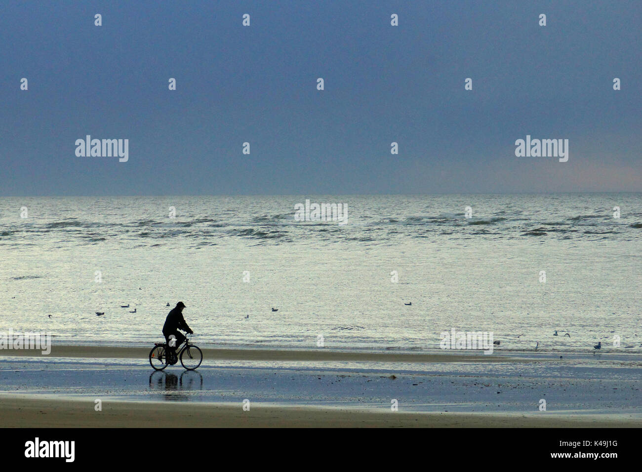 Biker On The Beach Stock Photo