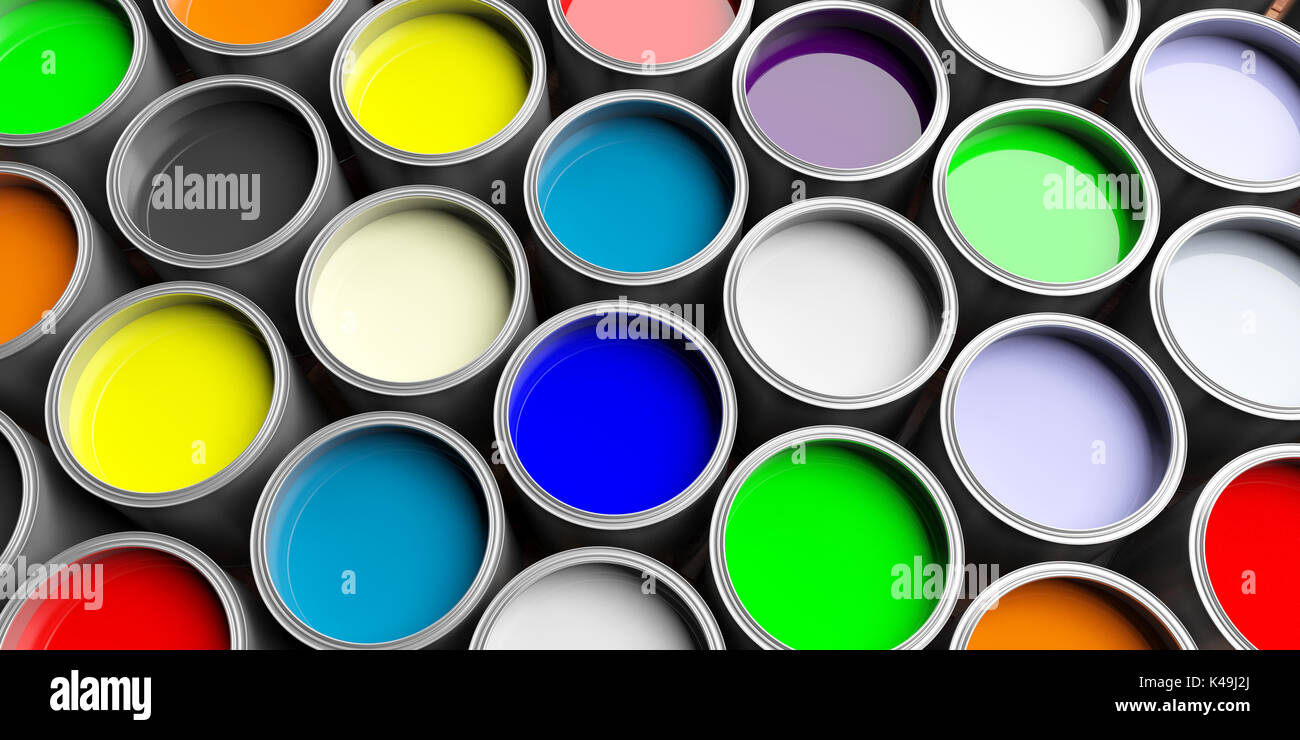 Colorful paint pots background, 3d illustration Stock Photo Alamy
