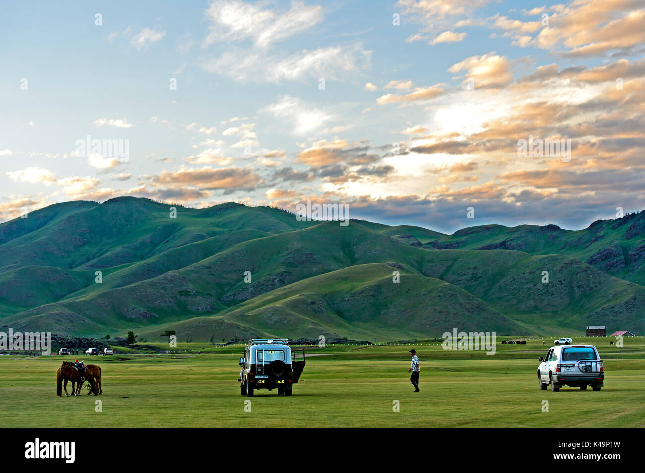 Vast Steppe Landscape Of The Orkhon Valley, Mongolia Stock Photo