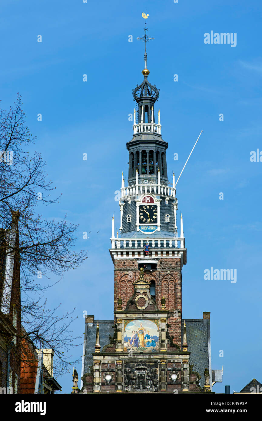 Tower Of The Weighing Building, Waaggebã Ude, Waaggebouw, Alkmaar, Netherlands Stock Photo