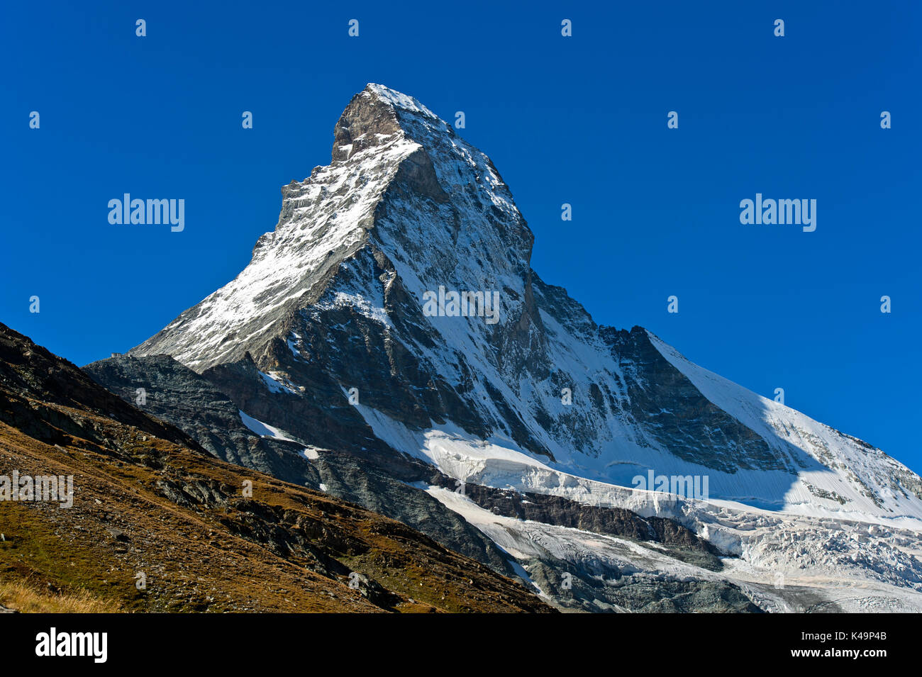 North Face At The Matterhorn Peak, Zermatt, Valais, Switzerland Stock Photo