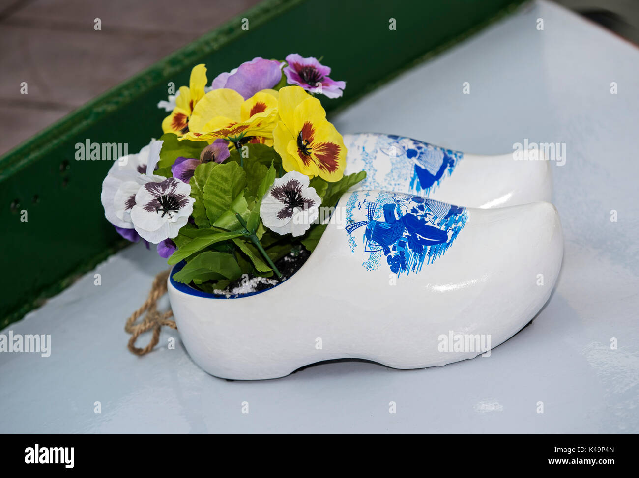 Flower Pot Shaped Like A Traditional Dutch Clog, Alkmaar, Netherlands Stock Photo