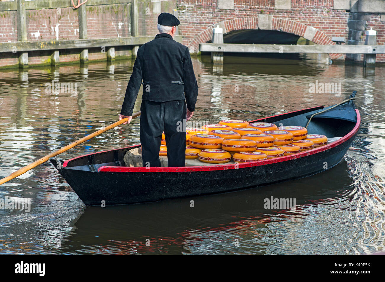 Transport Of Beemster Cheese In A Boat On A Canal, Cheese Market, Alkmaar, Stock Photo