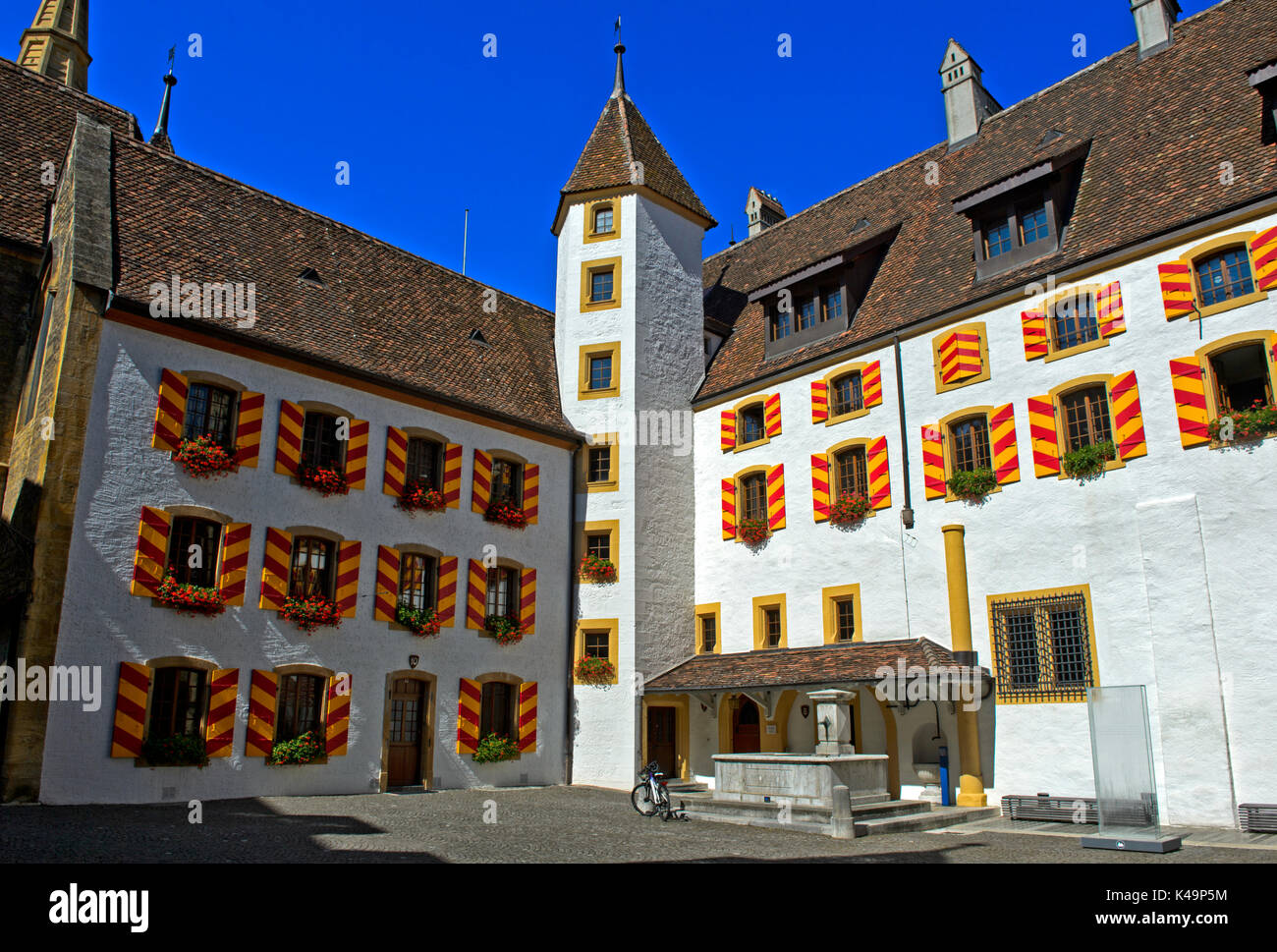 Inner Courtyard Of Neuchatel Castle, Neuchatel, Switzerland Stock Photo