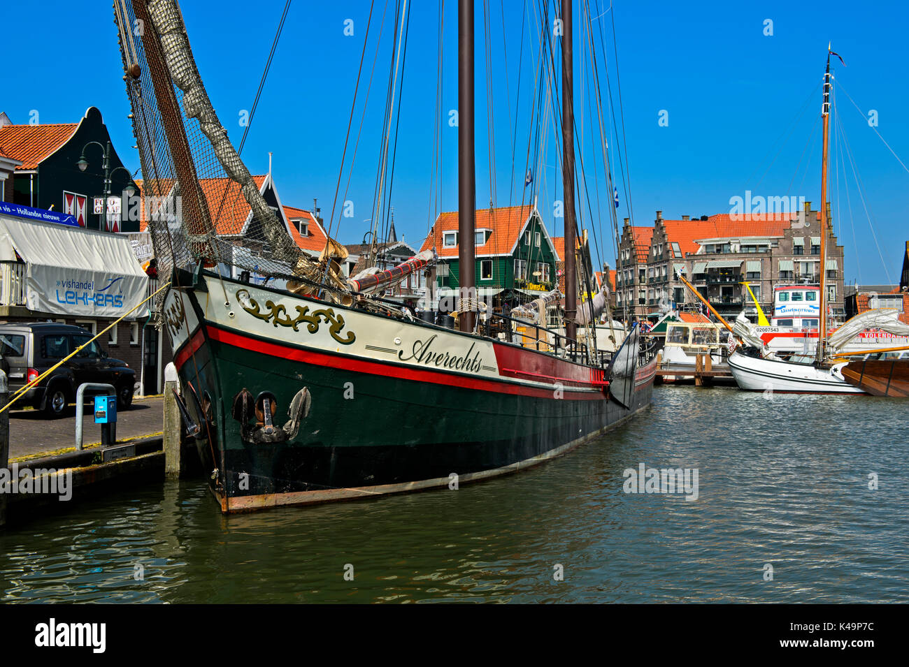 Vessel In The Harbor, Volendamm, North Holland, Netherlands Stock Photo