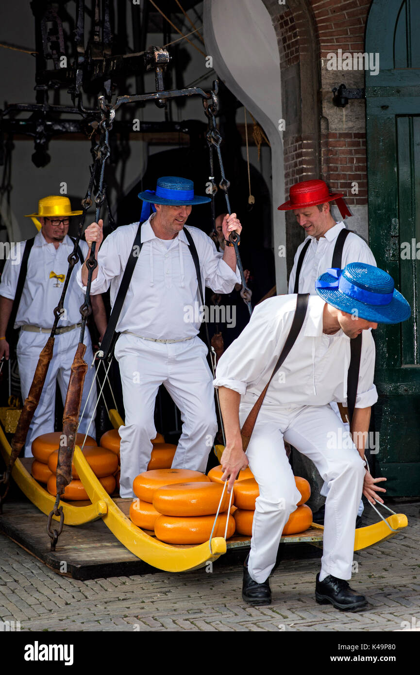 Cheese Porters At Work, Cheese Market In Alkmaar, Netherlands Stock Photo