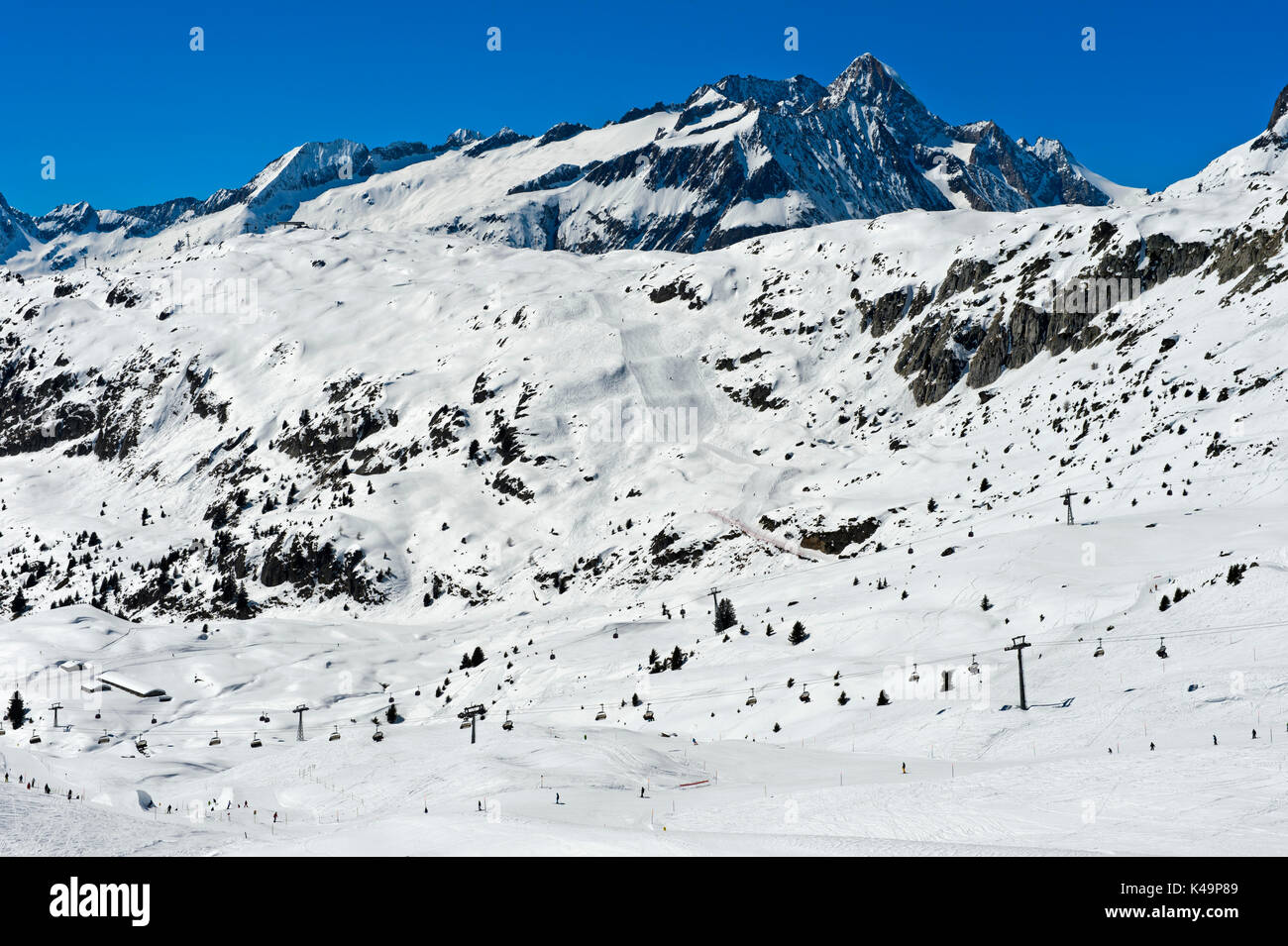 Wide Slopes In The Skiing Area Aletscharena, Bettmeralp, Valais, Switzerland Stock Photo