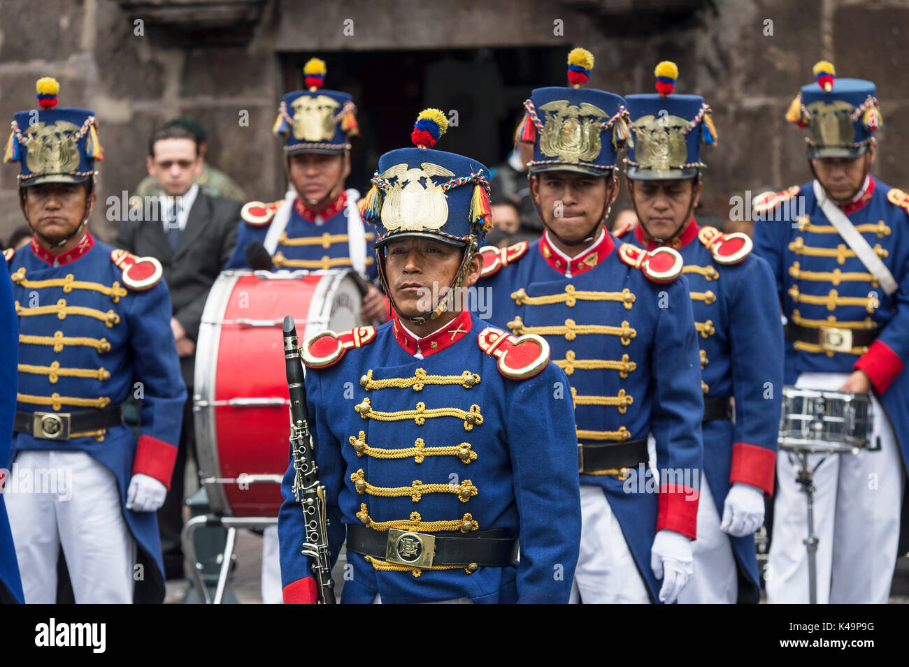 Soldier Of The Presidential Guard At The Changing Of The Guard Ceremony In Front Of The Carondelet Presidential Palace, Quito, Ecuador Stock Photo