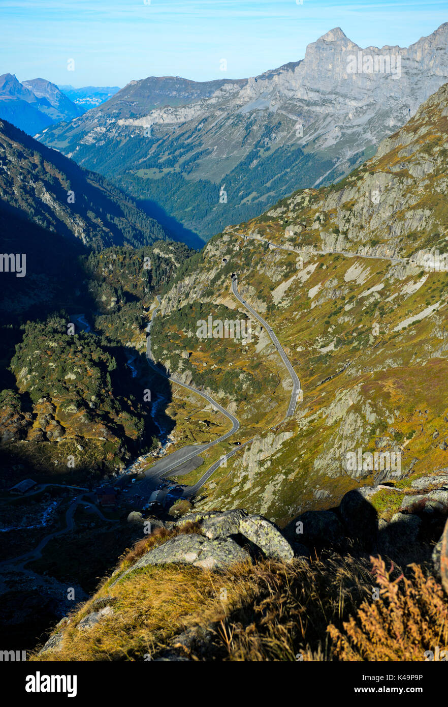 Alpine Landscape With Mountain Road Sustenstrasse, Uri Alps, Canton Of Bern, Switzerland Stock Photo