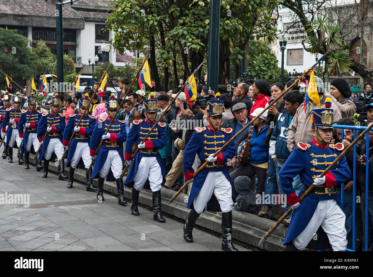 Spectators Watching The Changing Of The Guard Ceremony In Front Of The Carondelet Presidential Palace, Quito, Ecuador Stock Photo