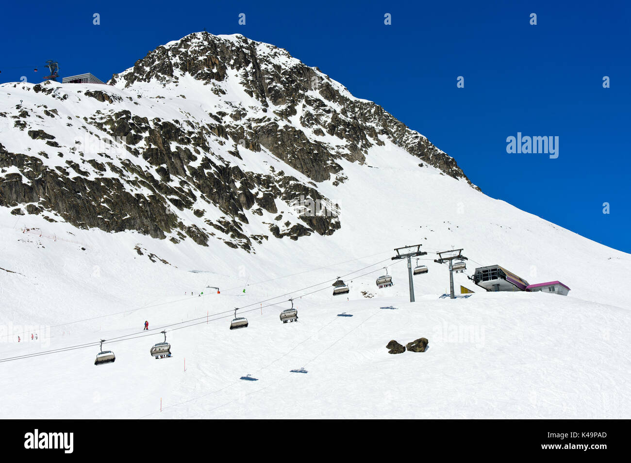 Schönbiel Chairlift Beneath The Peak Bettmerhorn, Bettmeralp, Skiing Area Aletscharena,Valais, Switzerland Stock Photo