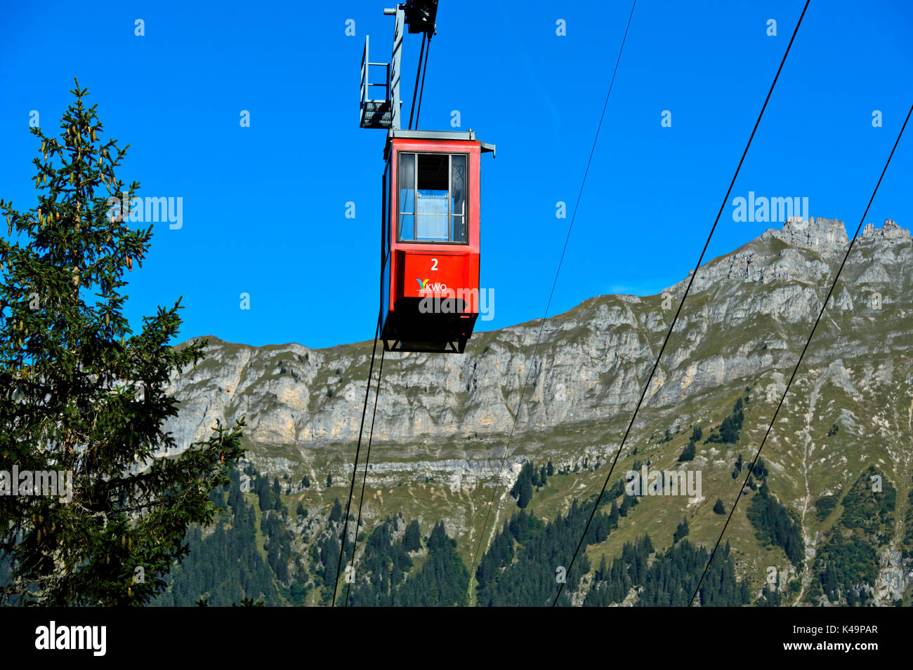 Cabin Of The Trift Aerial Cable Car, Gadmen, Haslital Region, Canton Of Bern, Switzerland Stock Photo