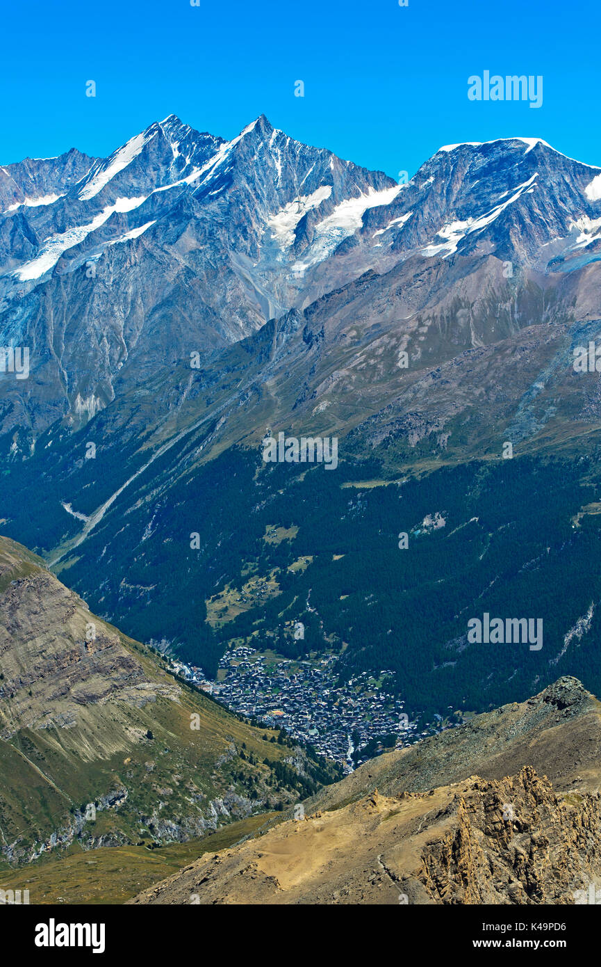 View At Zermatt In The Matter Valley, Mattertal, Zermatt, Pennine Alps, Switzerland Stock Photo