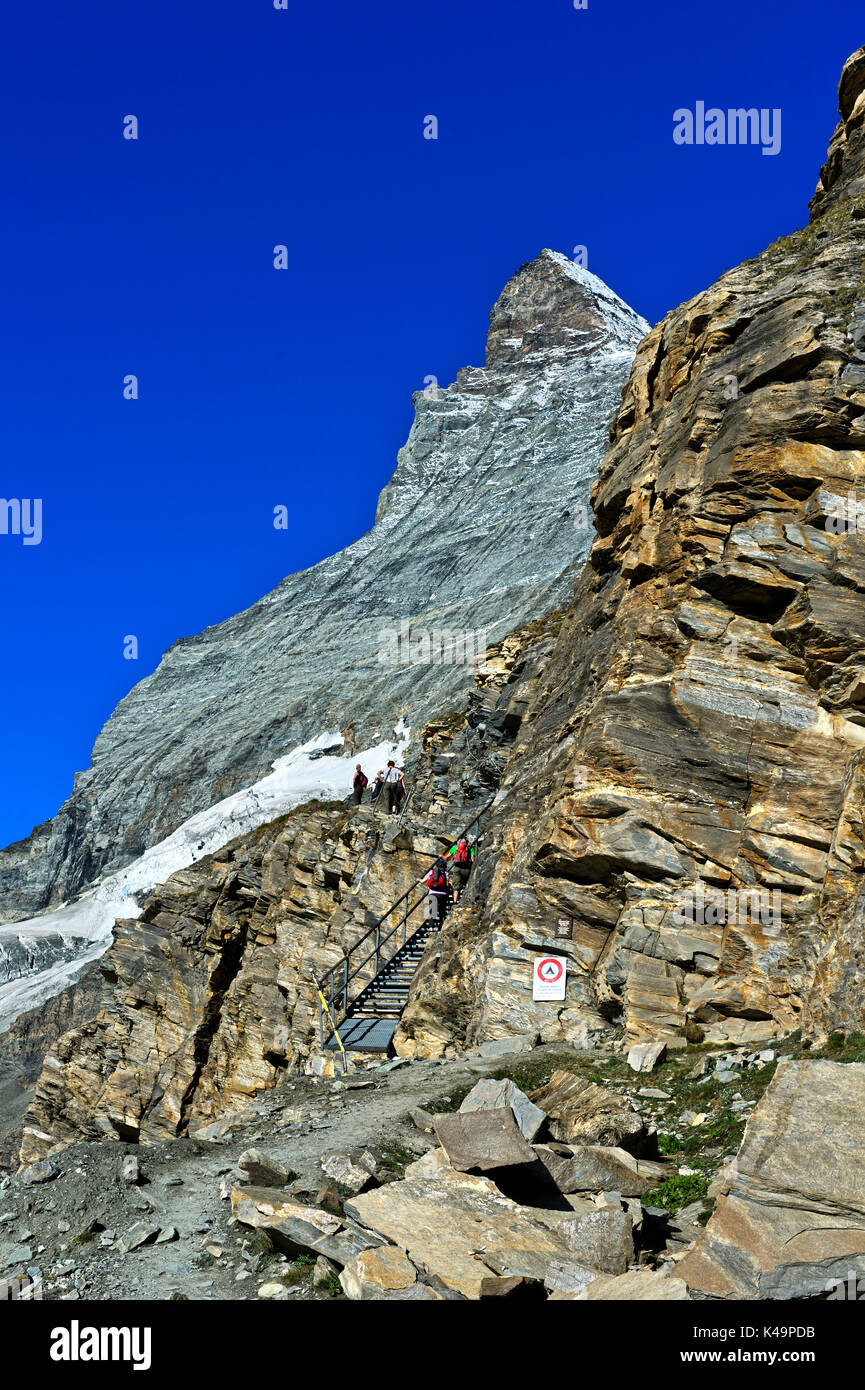 Trail To The Hoernlihuette Refuge At The Matterhorn Peak, Zermatt, Valais, Switzerland Stock Photo