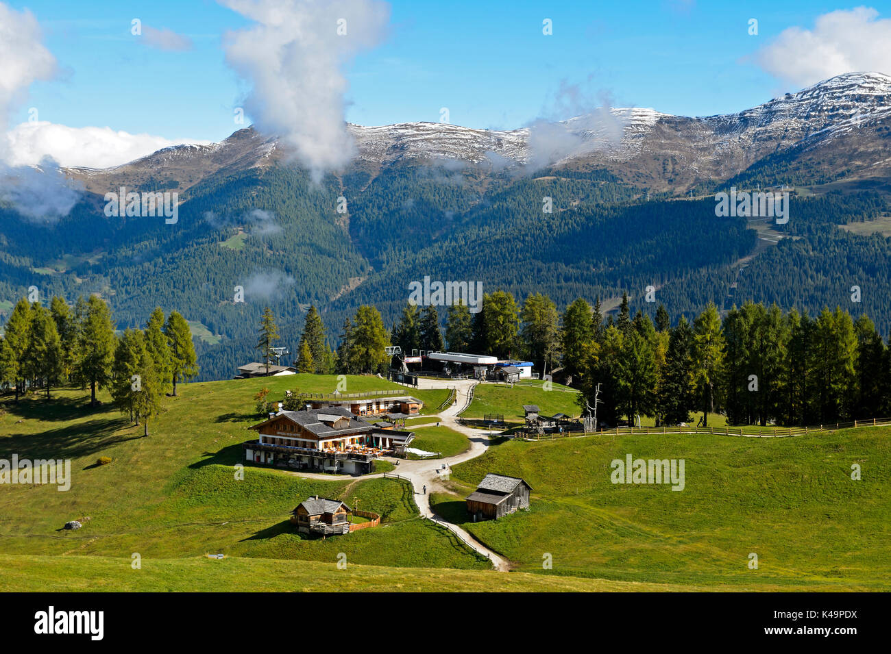 Rifugio Rudi Hutte And Upper Station Of The Croda Rossa Cable Car, Sesto, Dolomites, South Tyrol, Italy Stock Photo