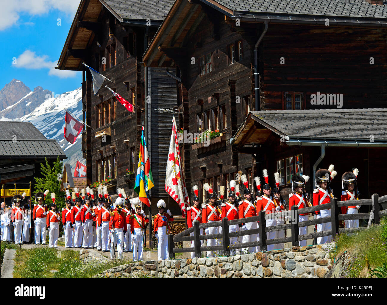 Grenadiers Of Our Lord At The Corpus Christi Procession, Blatten, Lötschental, Valais, Switzerland Stock Photo