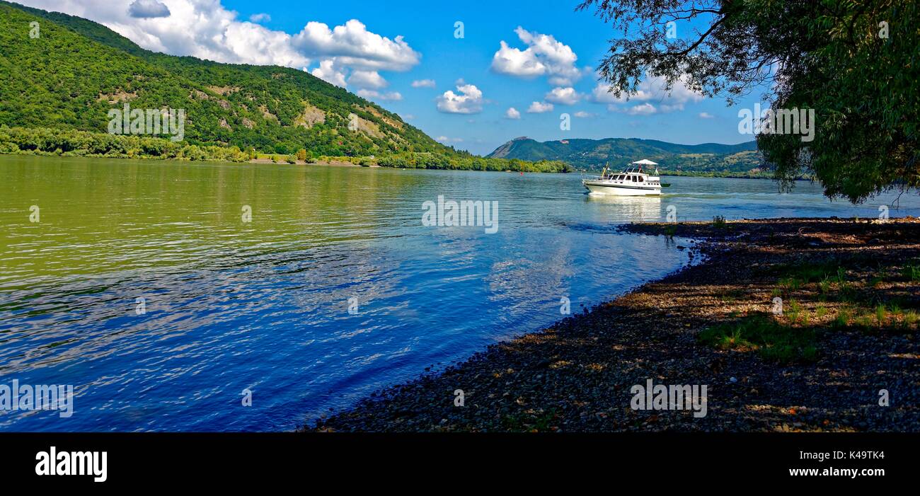 Danube Knee With Motor Yacht And Views Of Visegrad Stock Photo