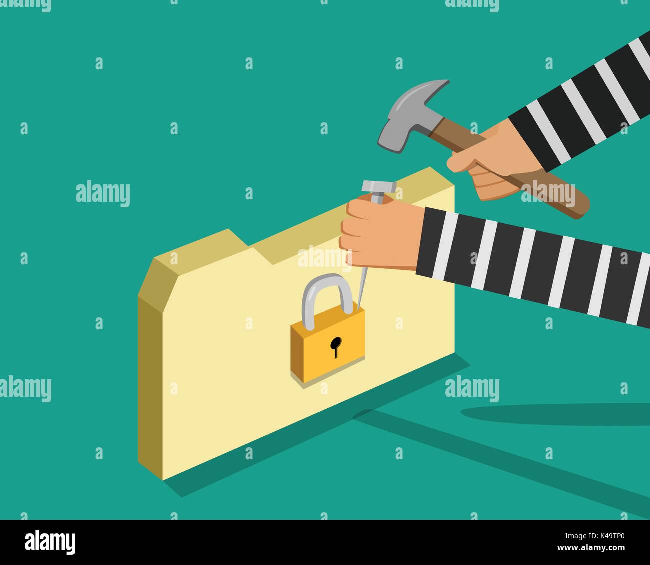 Hacker trying to unlock folder, vector design Stock Vector