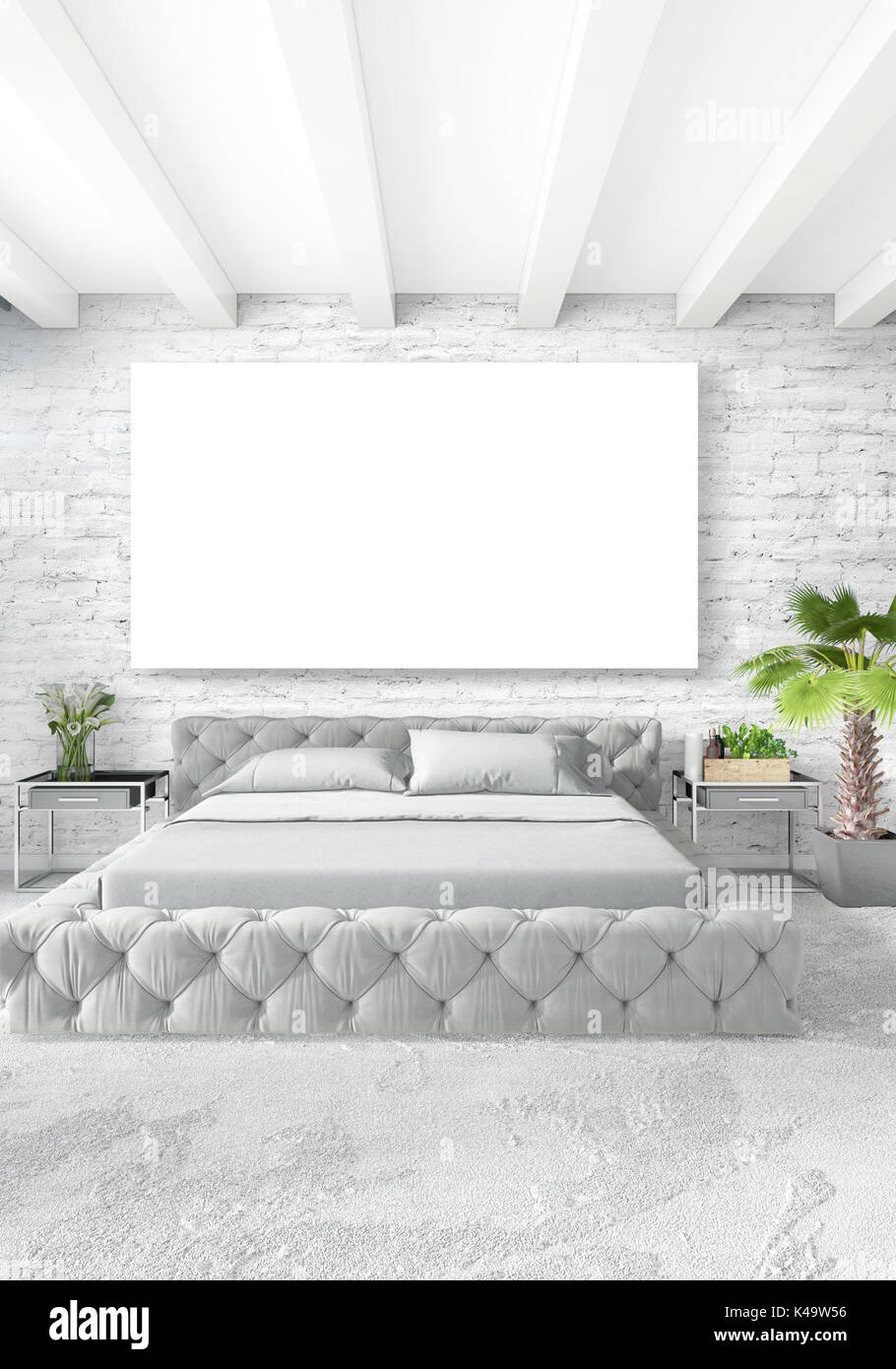 Vertical Modern Interior Bedroom Or Living Room With Eclectic Wall And Empty Frame For Copyspace Drawing 3d Rendering Stock Photo Alamy
