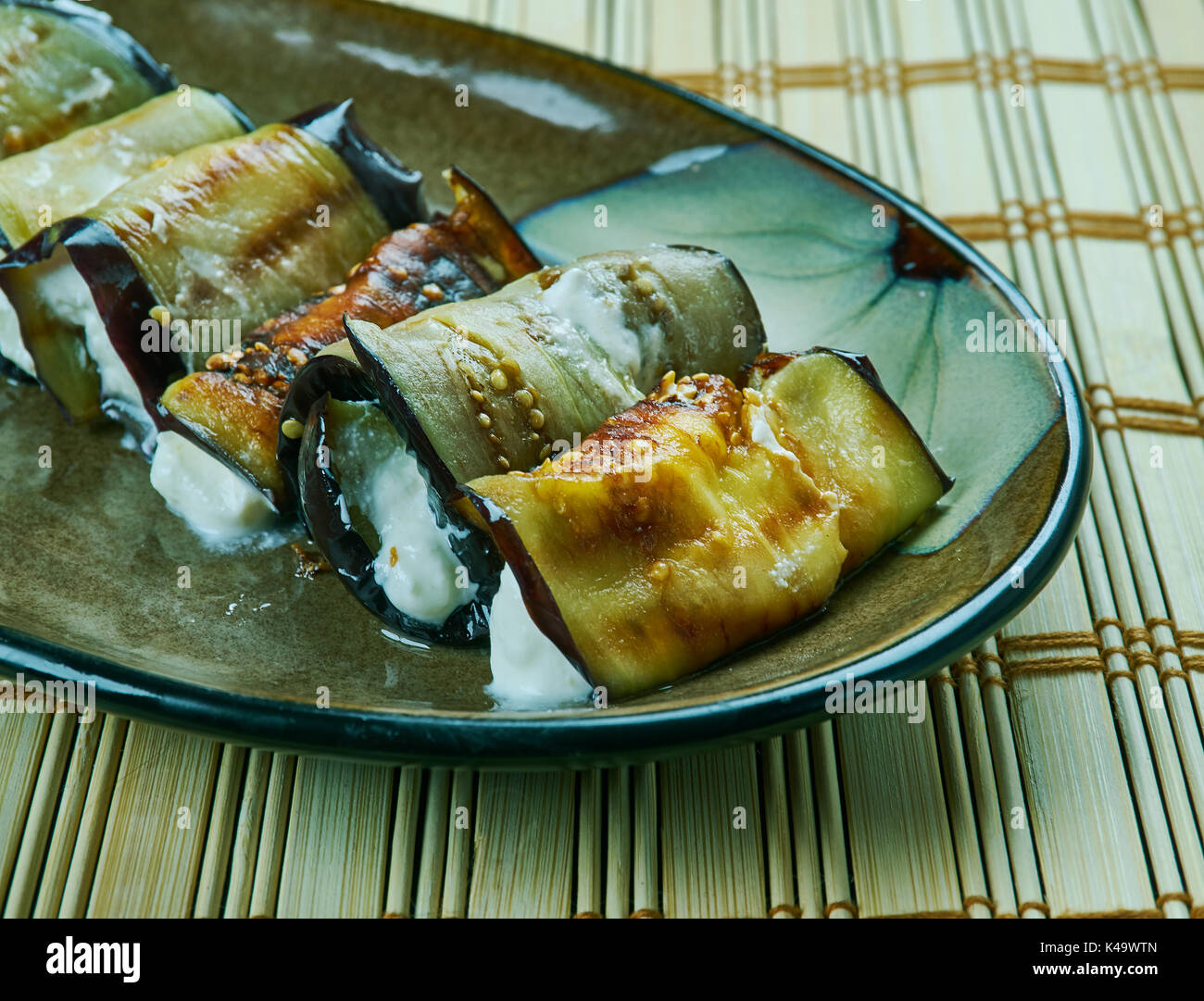 Grilled Eggplant RollUps with Ricotta Pesto. Italian Cuisine Stock