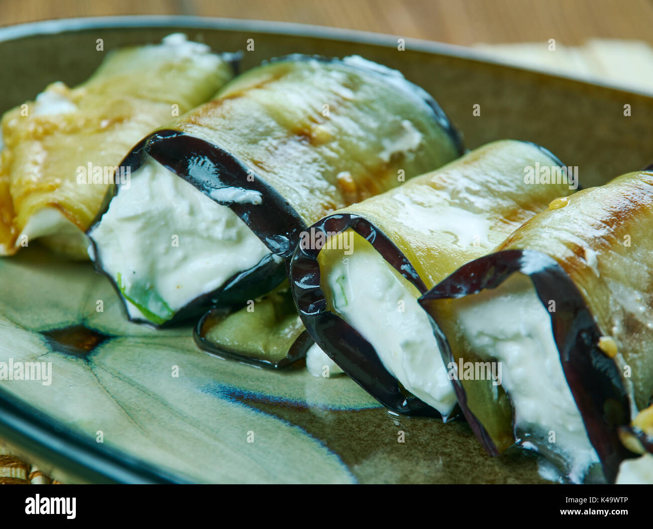 Grilled Eggplant RollUps with Ricotta Pesto. Italian Cuisine Stock