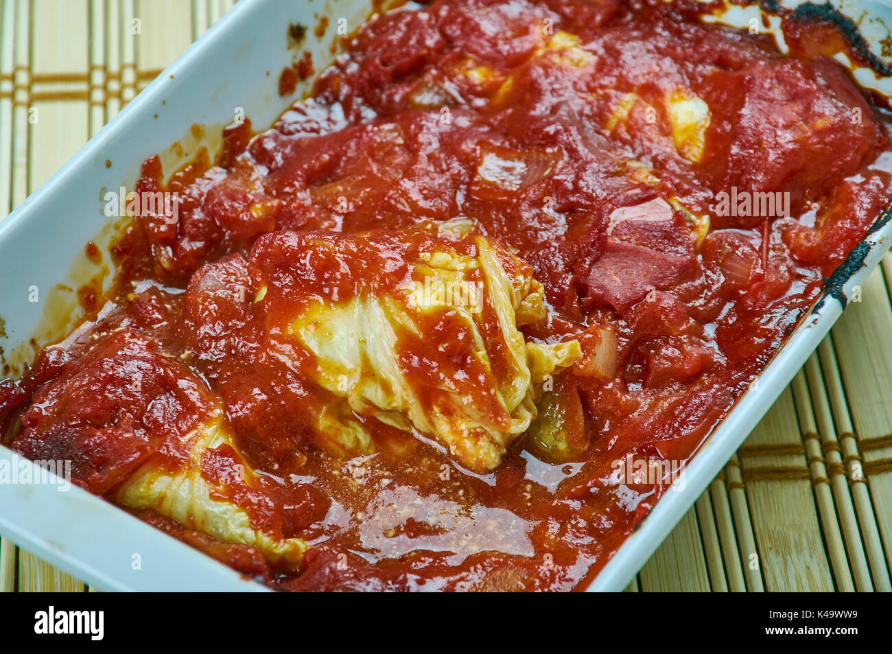 Turkish Cabbage Rolls with Yoghurt Sauce with Tomato Basil Marinara