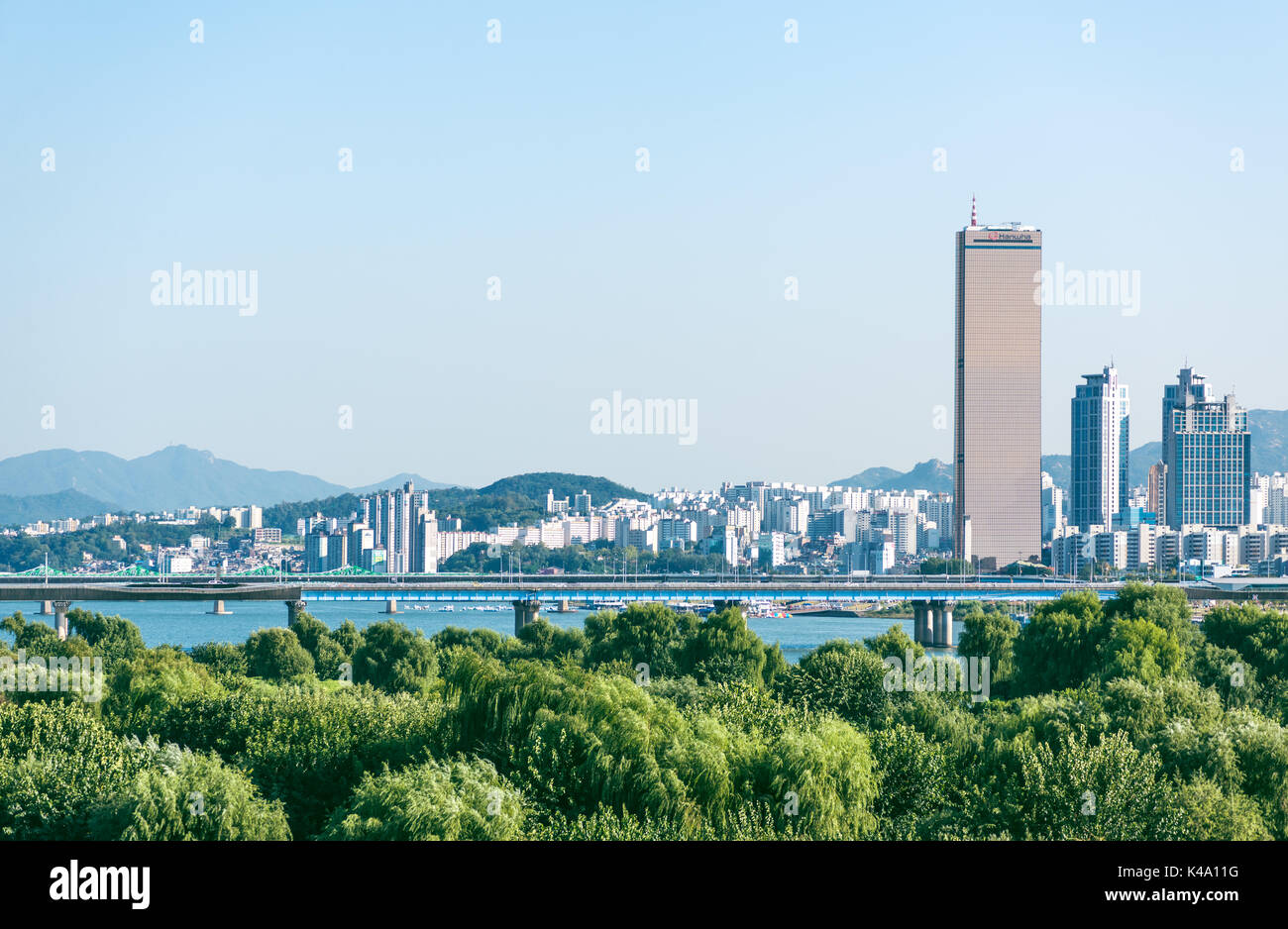 Seoul, Republic of Korea - 27 September 2015: View on 63 Building. Yeouido island is main district for banking and finance in Seoul. Stock Photo