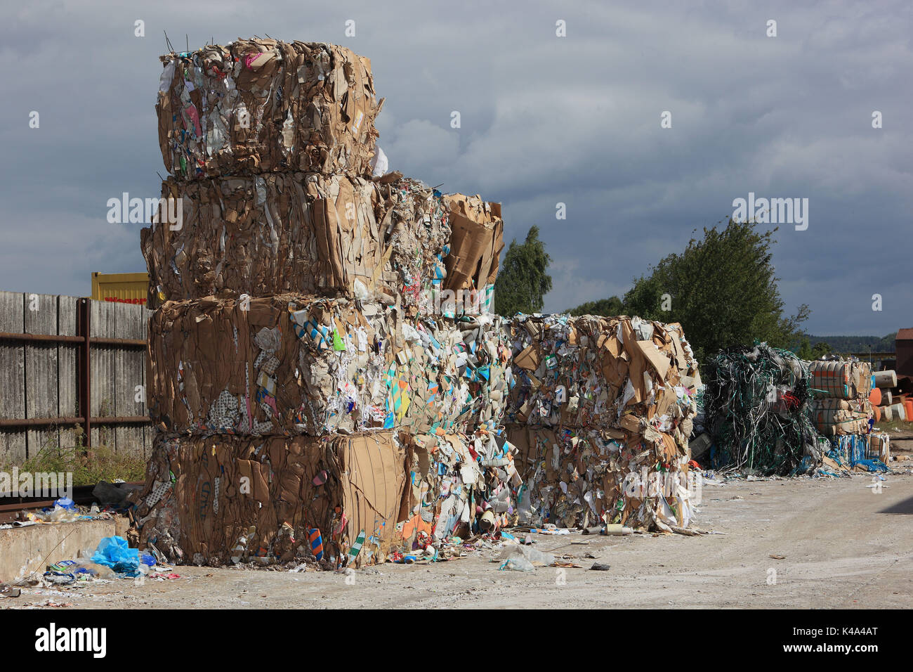 stock of waste paper to the recycling in a recycling company, Lager von Altpapier zur Wiederverwertung in einem Recyclingbetrieb Stock Photo