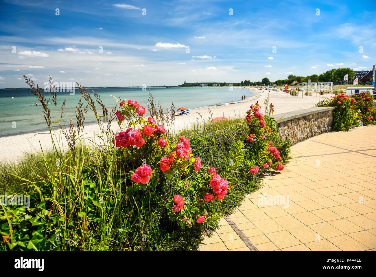 Baltic Sea And Promenade In Haffkrug, Germany Stock Photo