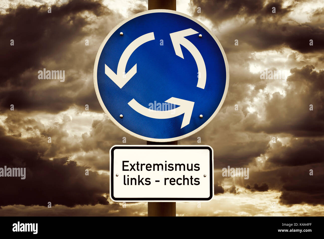 Traffic Circle Sign, Right And Left Wing Extremism In Germany Stock Photo
