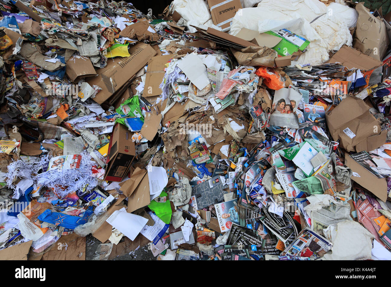 Waste paper for the recycling in a recycling company, Altpapier fuer das Recycling in einem Recyclingbetrieb Stock Photo