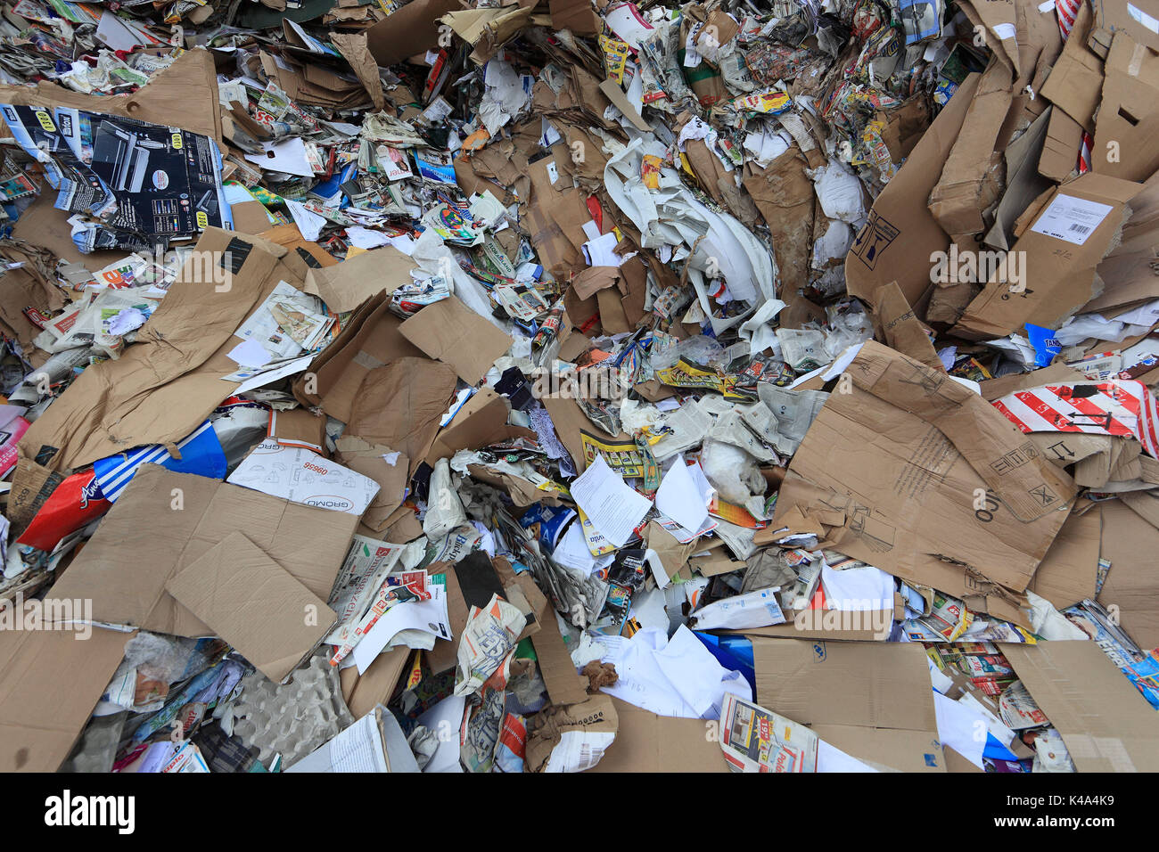 Waste paper for the recycling in a recycling company, Altpapier fuer das Recycling in einem Recyclingbetrieb Stock Photo