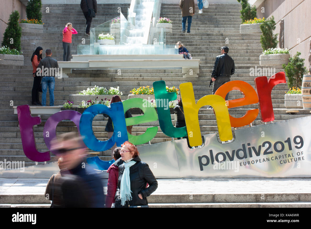 Plovdiv has been designated the European Capital of Culture in Bulgaria for 2019.  This is a cultural event to promote local and European dimensions. Stock Photo