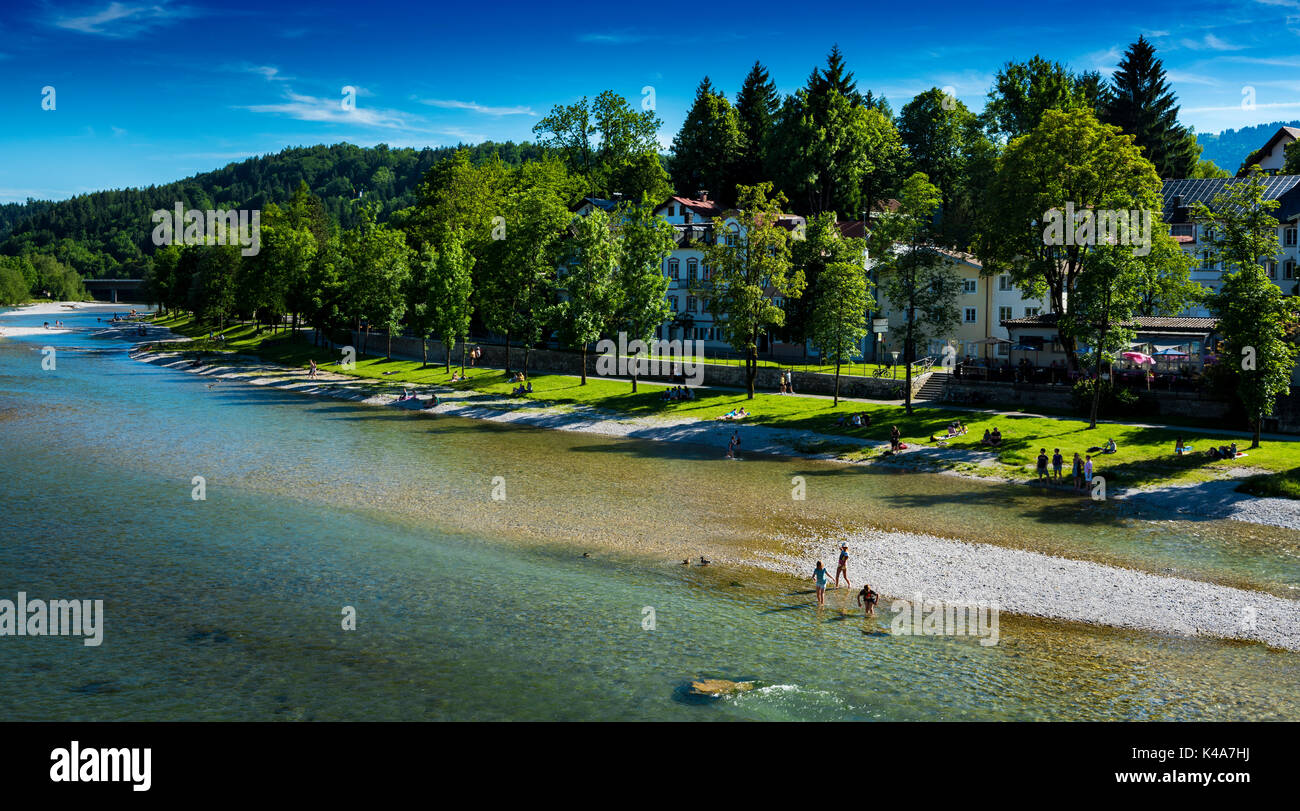 On The Banks Of The River Isar In Bad Toelz Stock Photo