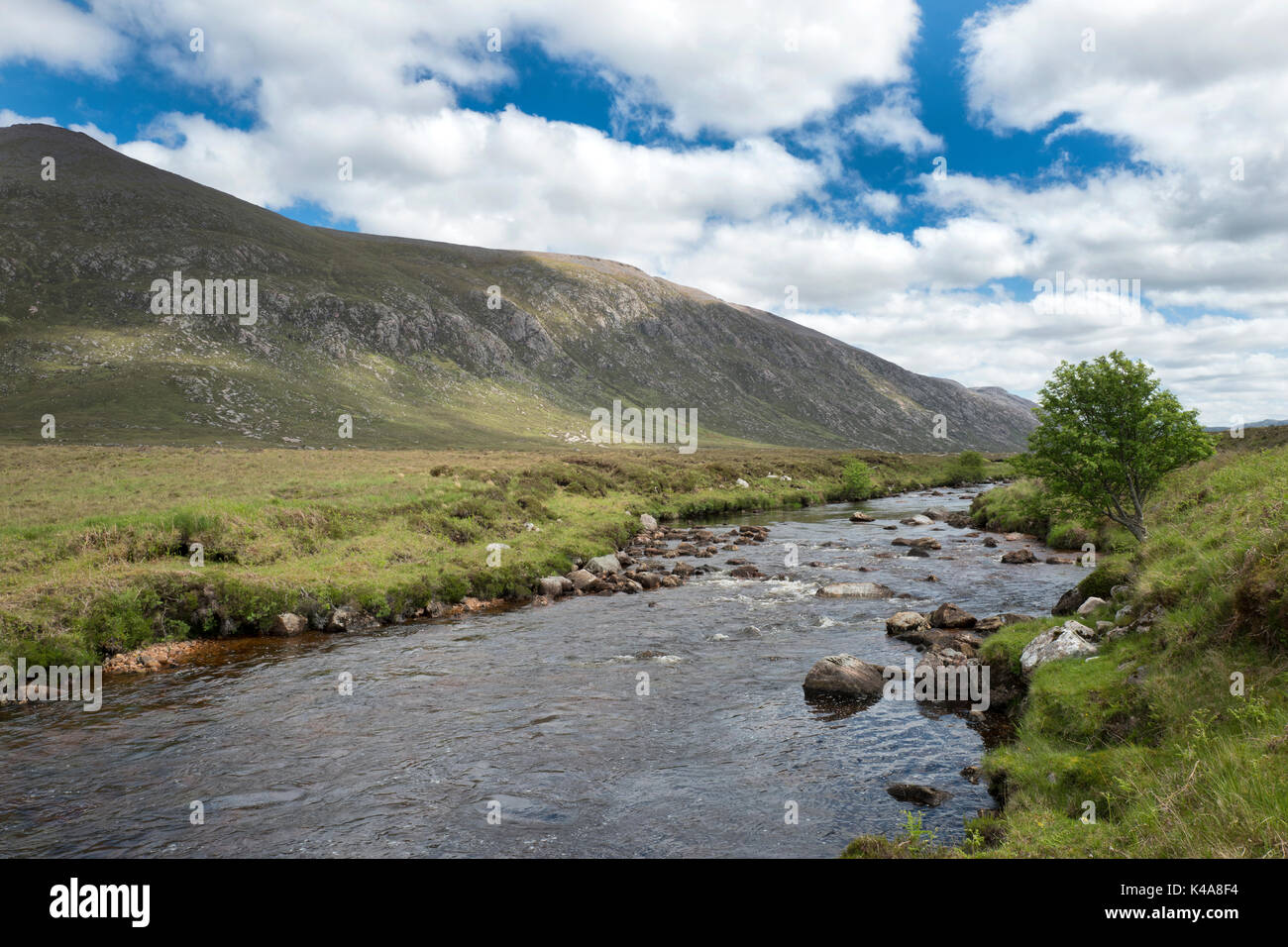 Dionard River running through Strath Dionard a Salmon and Sea Trout river on the Gualin Estate, Sutherland Scotland June Stock Photo