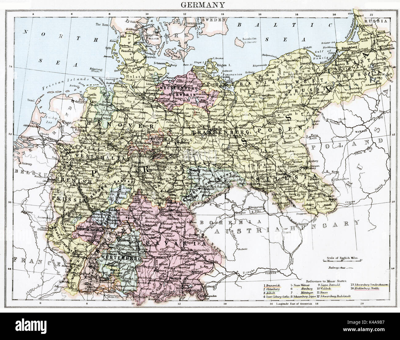 Antique map, circa 1875, of Germany Stock Photo Alamy