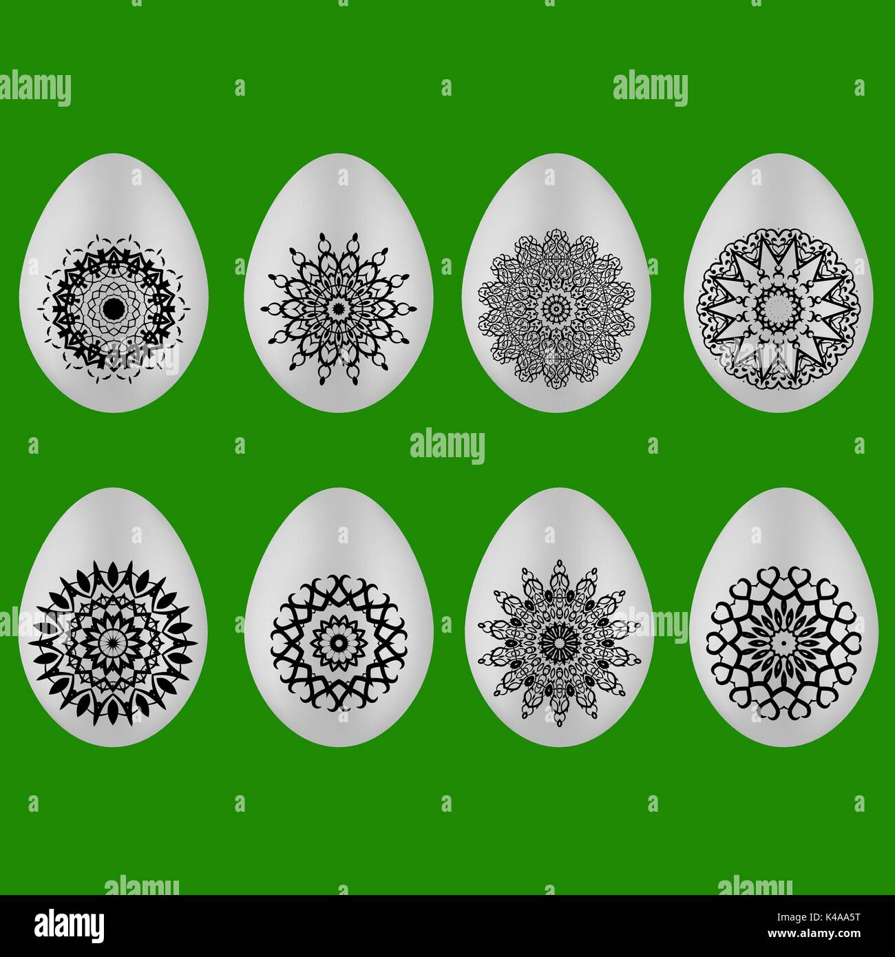 Set of Easter Eggs with Different Ornaments Stock Vector
